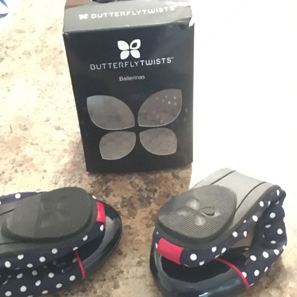 NEW Butterfly Twists Adorable Ballerinas , navy & polka dot red patent stripe - Picture 1 of 7